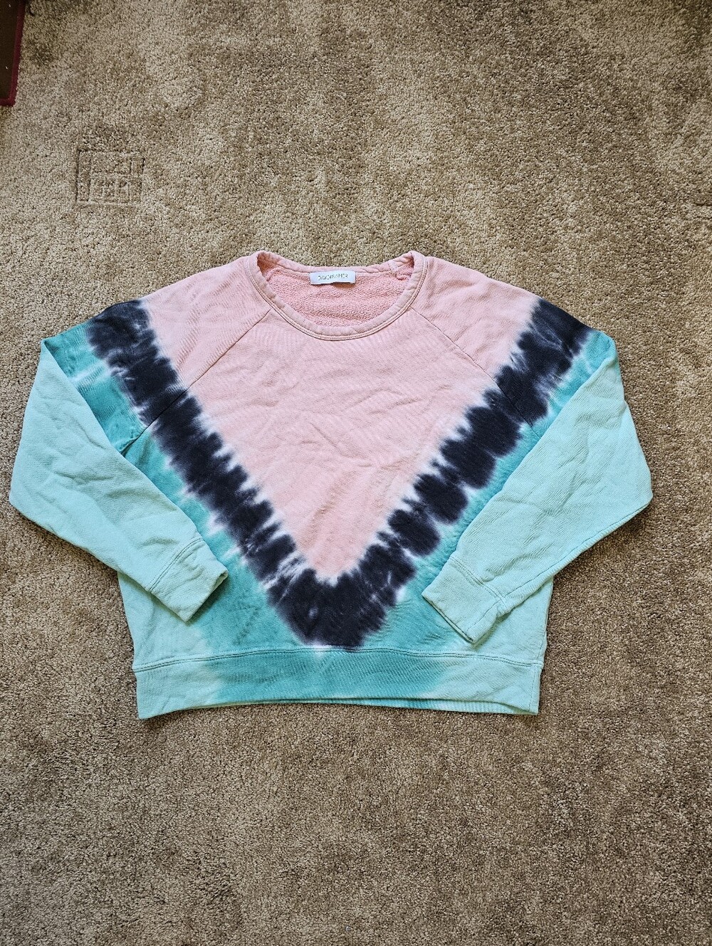 Daydreamer  Pink, Teal & Black V-Stripe Tie-Dye Crew Sweater